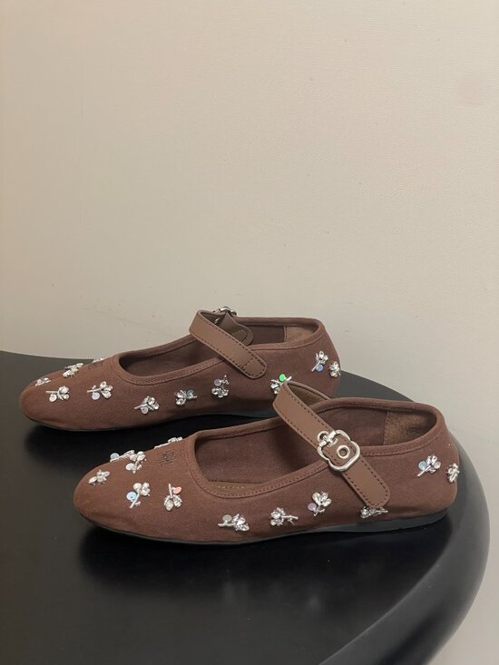 Miu Miu Brown Rhinestone-Embellished Mary Jane Ballet Flats - Picture 8 of 8